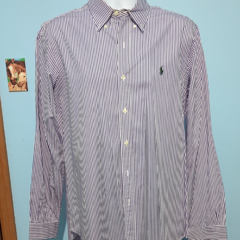 Ralph Lauren Purple and White Striped Men's Shirt